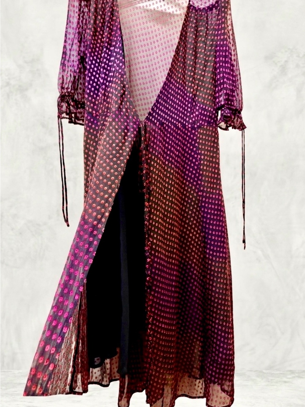 The Kooples 100% Silk Ombre Polka Dot Duster Dress Long Cardigan Jacket 3 M L
